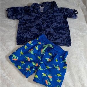 Nannette Kids boys’ 24 mos Hawaiian-style shirt/Simple Joys dino swim trunks